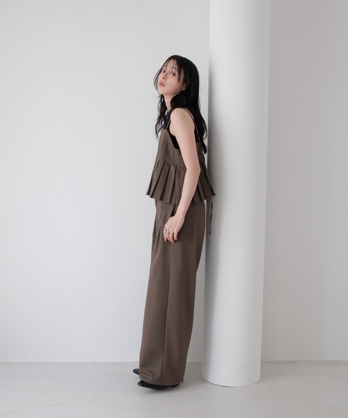 ワイドパンツ スラックス パンツ 「セットアップ対応」ツータックドレープワイドパンツ レディースの画像