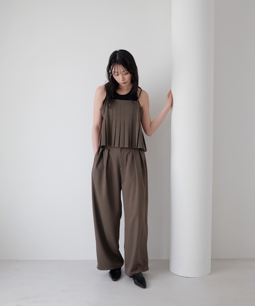 ワイドパンツ スラックス パンツ 「セットアップ対応」ツータックドレープワイドパンツ レディースの画像