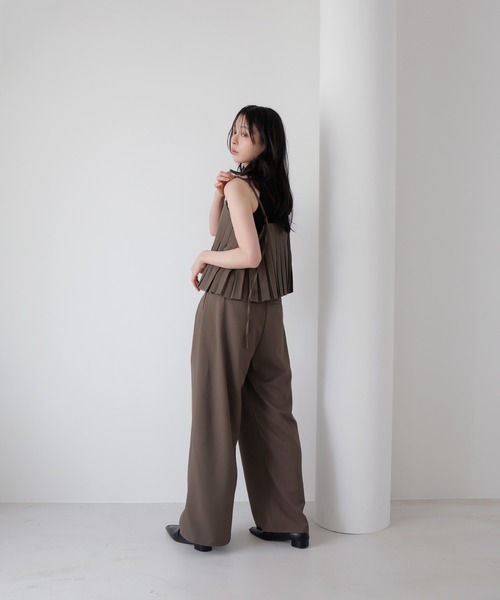 ワイドパンツ スラックス パンツ 「セットアップ対応」ツータックドレープワイドパンツ レディースの画像