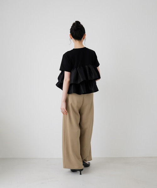 ワイドパンツ スラックス パンツ 「セットアップ対応」ツータックドレープワイドパンツ レディースの画像