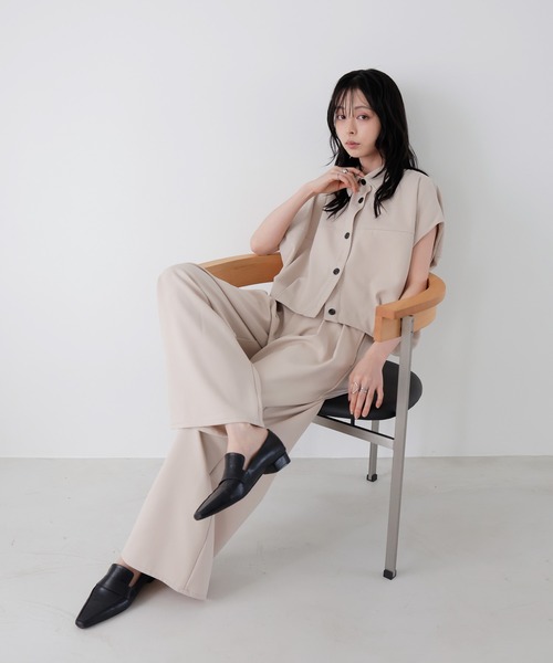 ワイドパンツ スラックス パンツ 「セットアップ対応」ツータックドレープワイドパンツ レディースの画像