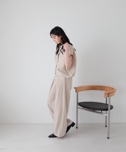 ワイドパンツ スラックス パンツ 「セットアップ対応」ツータックドレープワイドパンツ レディースの画像