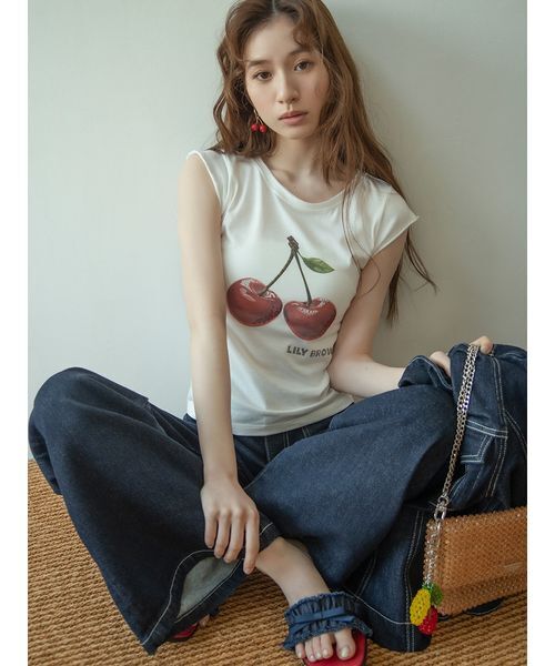 パンツ ストレッチセミフレアデニムパンツ レディースの画像