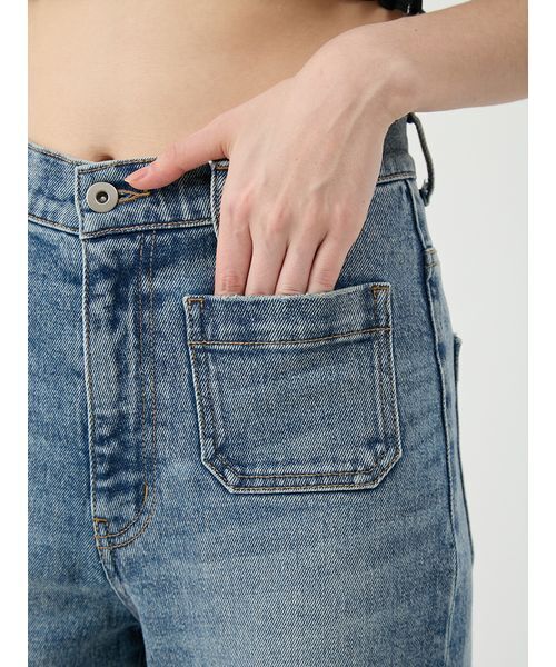 パンツ ストレッチセミフレアデニムパンツ レディースの画像