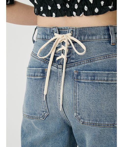 パンツ ストレッチセミフレアデニムパンツ レディースの画像