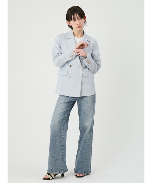 パンツ ストレッチセミフレアデニムパンツ レディースの画像