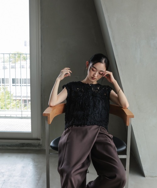 Callarus パンツ 「セットアップ」コード刺繍ブラウス＋アシメデザイン