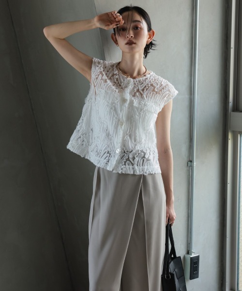 Callarus パンツ 「セットアップ」コード刺繍ブラウス＋アシメデザイン