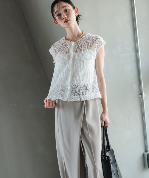 Callarus パンツ 「セットアップ」コード刺繍ブラウス＋アシメデザイン