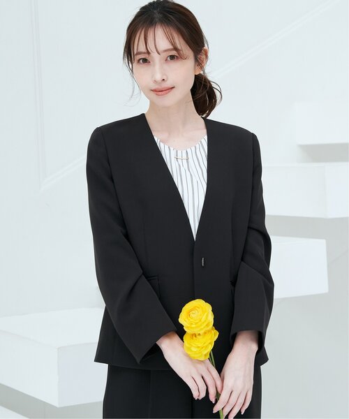 「IKKA LOUNGE」 ノーカラージャケット M ネイビー レディース_画像3
