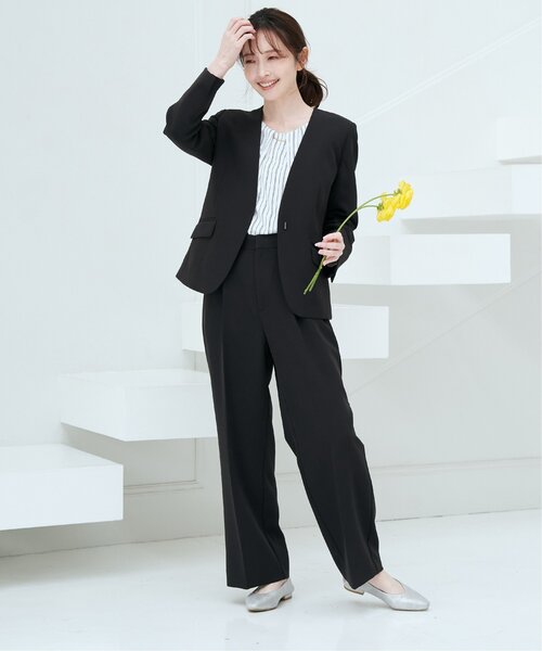 「IKKA LOUNGE」 ノーカラージャケット M ネイビー レディース_画像4