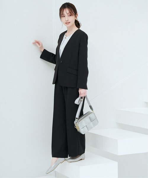 「IKKA LOUNGE」 ノーカラージャケット M ネイビー レディース_画像6