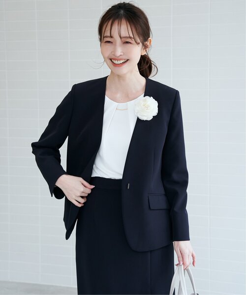 「IKKA LOUNGE」 ノーカラージャケット M ネイビー レディース_画像7