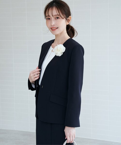 「IKKA LOUNGE」 ノーカラージャケット M ネイビー レディース_画像8