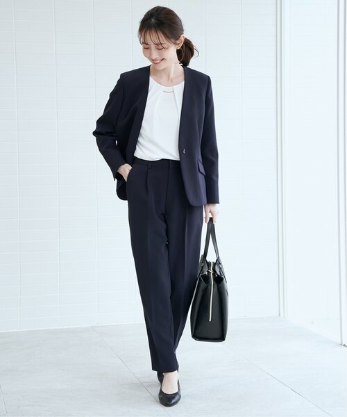 「IKKA LOUNGE」 ノーカラージャケット M ネイビー レディース_画像9