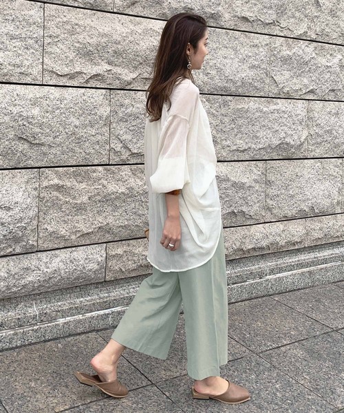 AJE. リネン混 フレアパンツ KOBE LETTUCE パンツ アンクル丈orロング丈 リネンタッチワイド