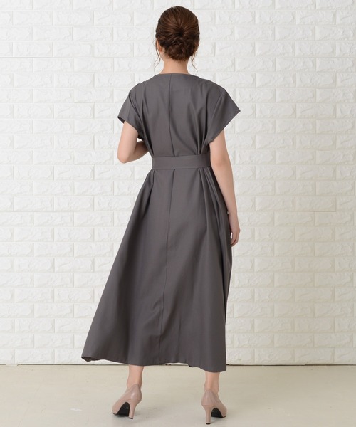 ワンピース パンチングレース Vネック 半袖 ベルト付き L2226 Lace Ladies ワンピース Vネックベルト付き半袖ワンピースドレス