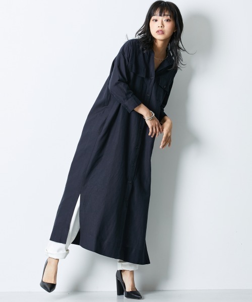 ワンピース 大きいサイズ 7分袖サイドスリットシャツワンピース シックスタイル Zozotown Yahoo 店 通販 Yahoo ショッピング