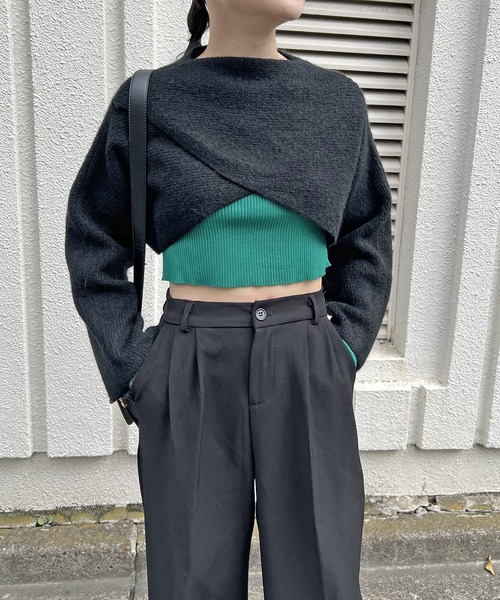 Jewelobe ニット セーター カシュクールクロップドニットトップス