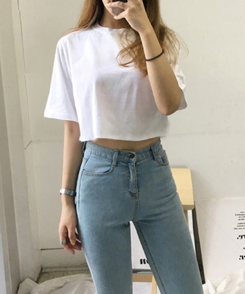 ideaswam レディース クロップドTシャツ ホワイト ピチT チビT ideaswam レディース クロップドTシャツ ホワイト ピチT チビT