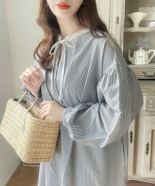 高い素材 classicalelf ぽわん袖であざと女子♪2way長袖 シャツワンピース ワンピース