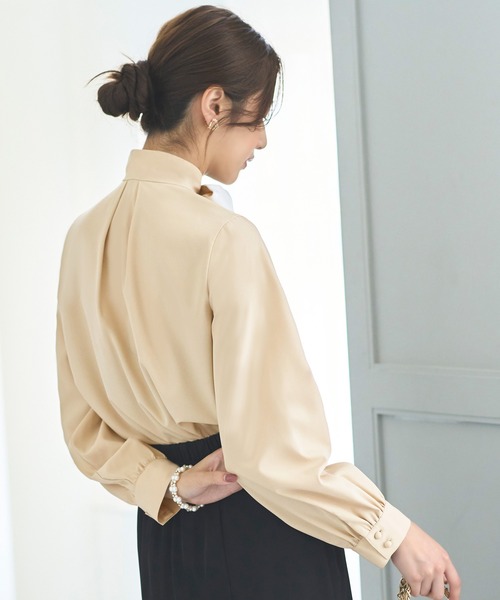ルイルエブティック RUIRUE BOUTIQUE バイカラーボウタイブラウス （ブラック） S～3L】【洗える】マルチWayバイカラーボウタイブラウス | ルイ