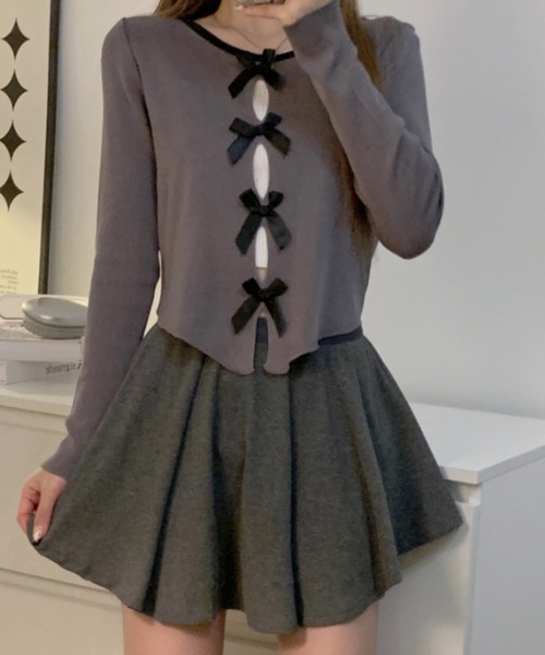カーディガン RIBBON KNIT カーディガン レディース カーディガン mini ribbon tight knit cardigan レディース