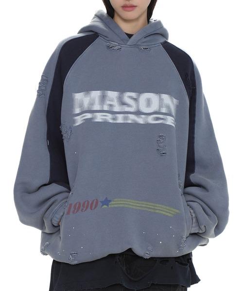 MASONPRINCE パーカー オーバーサイズ ダメージ加工 コントラスト 