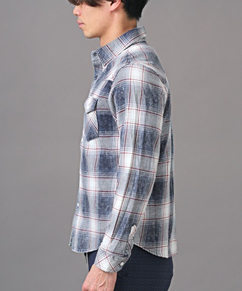 WAREHOUSE / 長袖シャツ/L/コットン/インディゴ/チェック LUXSTYLE（ラグスタイル） シャツ インディゴチェック長袖シャツ