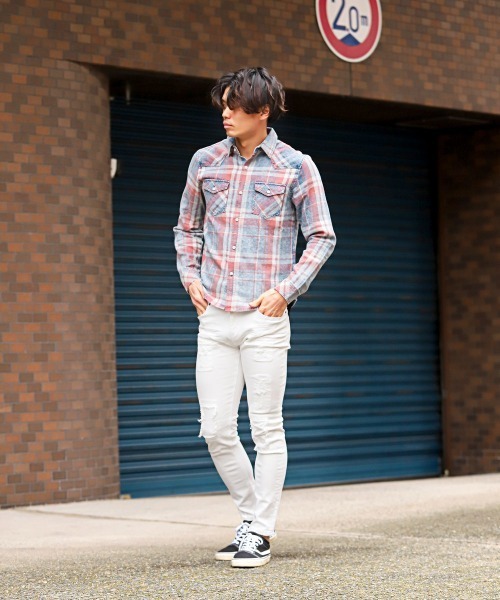 LUXSTYLE（ラグスタイル） シャツ インディゴチェック長袖シャツ