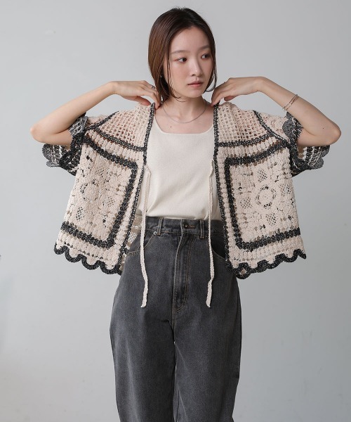 BAB カーディガン 「大人気クロシェシリーズ」クロシェ半袖