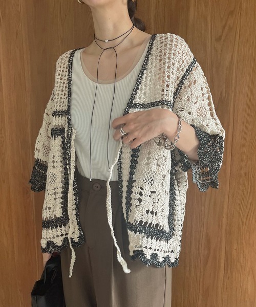 boohoo MAN★半袖 ボタン クロシェ ニット シャツ カーディガン forksy.】パッチワーク クロシェ シャツニットカーディガン