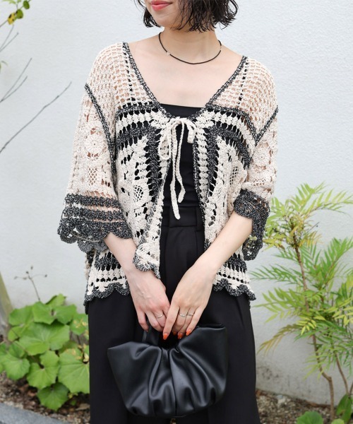 BAB（バブ） カーディガン 夏 半袖 「体型カバー」クロシェ半袖