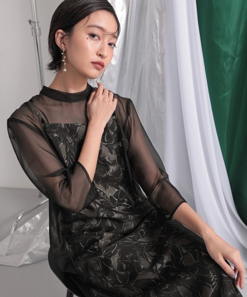 Callarus ドレス 「Callarus」スタンドカラープリント重ねシフォン