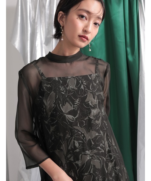 Callarus ドレス 「Callarus」スタンドカラープリント重ねシフォン