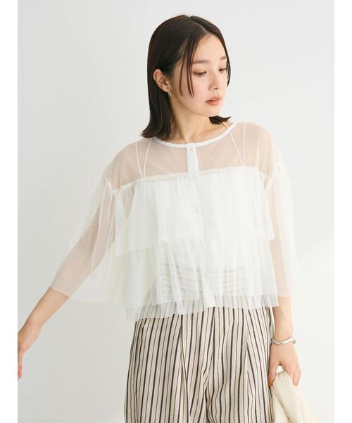 yori ドットフロッキーティアードジレ　ホワイト 6月上旬発送予定 ドットフロッキーティアードジレ【shichaku