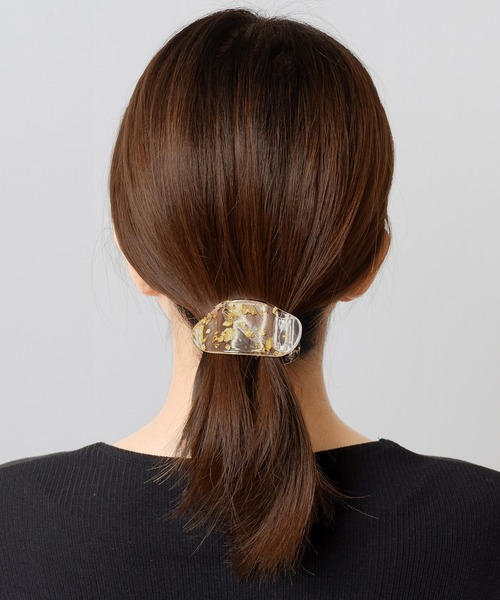 押し花メラスフェルラ❤金箔とパール入り♪英字ツートンのオーバル型ヘアクリップ Flowering（フラワーリング） ヘアクリップ オーバル/スクエア