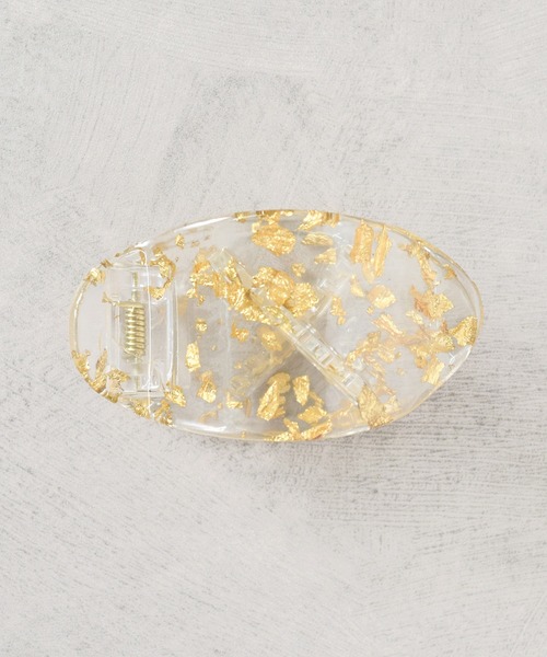 押し花メラスフェルラ❤金箔とパール入り♪英字ツートンのオーバル型ヘアクリップ Flowering（フラワーリング） ヘアクリップ オーバル/スクエア