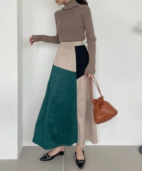 Eclat one スカート 「Eclat one」フェイクスエード カラーブロック