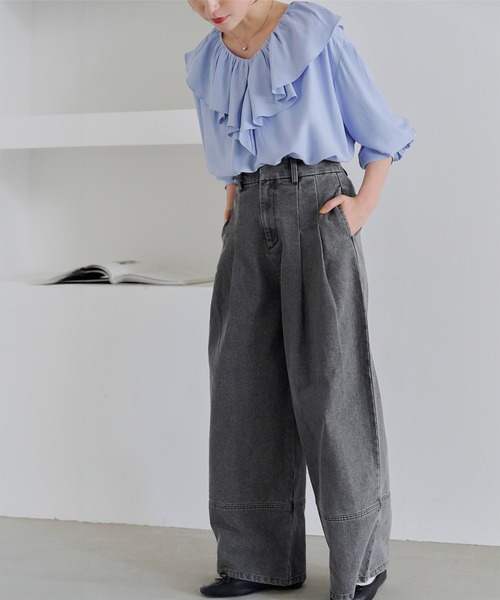 レアサイズ43000円nagonstans タックモデストデニムパンツブルー38 中古・古着通販】nagonstans (ナゴンスタンス) tuck modest