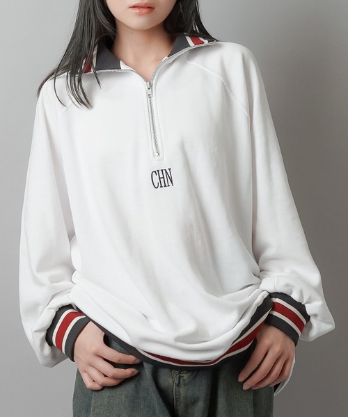 【美品】ハフ★ワンポイント刺繍ロゴ ハーフジップスウェット 希少2XLサイズ UNITED ARROWS LTD. OUTLET｜ワンポイントロゴ ハーフジップ