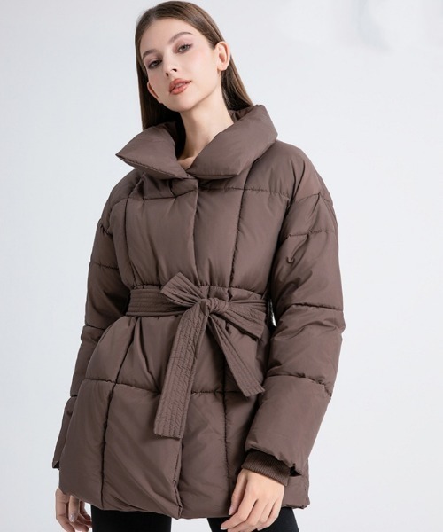 ダウンコート ダウンジャケット ウエストベルト エコダウンジャケット