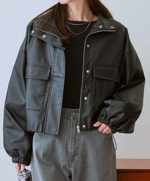 ニッセン（nissen） コート アウター フェイクレザージャケット