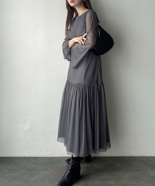Meiru ワンピース チュールフレアスリーブワンピース : ZOZOTOWN