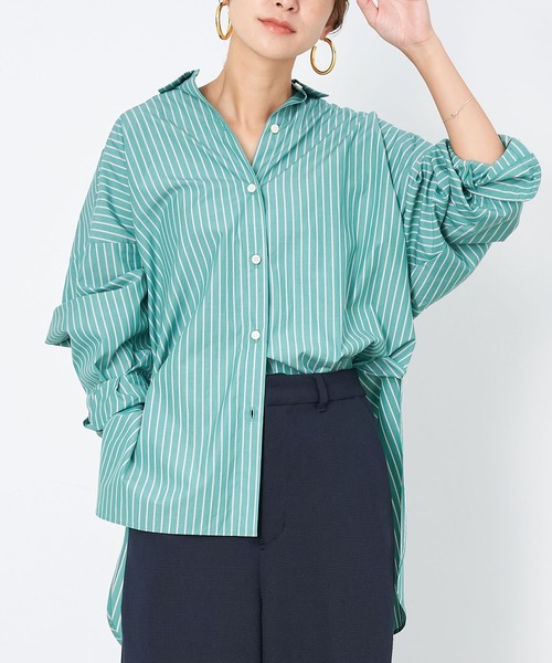 美品 MICA & DEAL マイカ＆ディール 2018AW ストライプ バック ボリューム シャツ 36/ベージュ トップス ブラウス 長袖 2400020077248 MICA&DEAL ブラウス シャツ ストライプオーバーシャツ