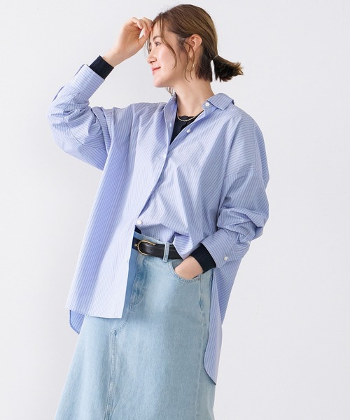 美品 MICA & DEAL マイカ＆ディール 2018AW ストライプ バック ボリューム シャツ 36/ベージュ トップス ブラウス 長袖 2400020077248 MICA&DEAL ブラウス シャツ ストライプオーバーシャツ