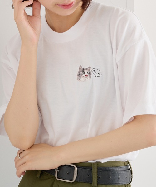 SETUP7（セットアップセブン） tシャツ 「I'm cat」ワンポイント猫刺繍