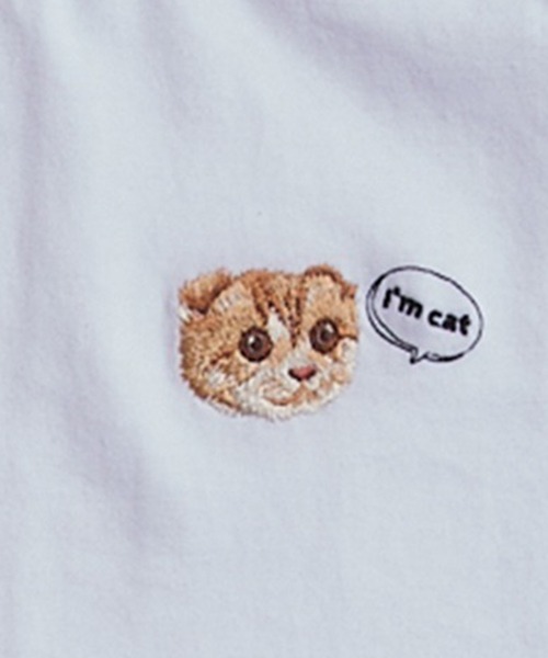 新品未開封mischievous cat Tシャツ Mサイズ tシャツ 「I'm cat」ワンポイント猫刺繍Tシャツ ネコTシャツ
