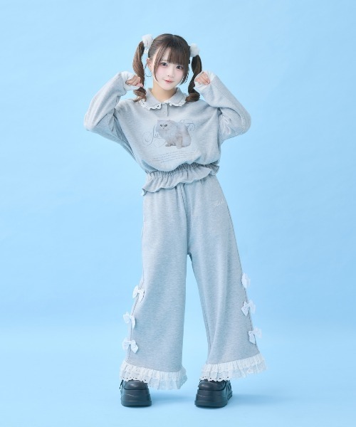トレーナー スウェット ねこらぶ襟つきレースSWT レディース メンズ Hauls トレーナー スウェット ねこらぶ襟つきレースSWT