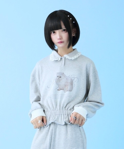 トレーナー スウェット ねこらぶ襟つきレースSWT レディース メンズ Hauls トレーナー スウェット ねこらぶ襟つきレースSWT